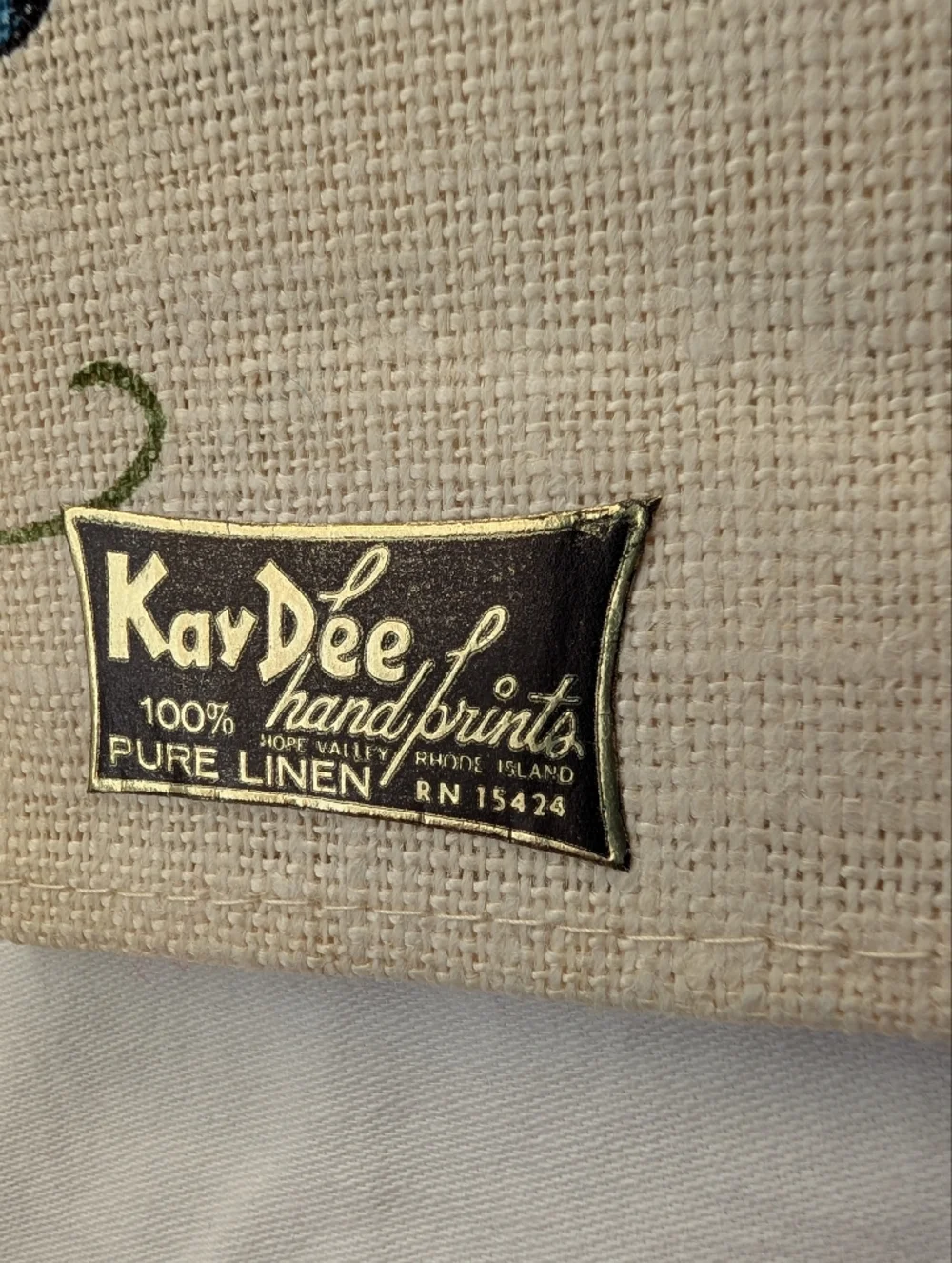 Vintage KayDee Handprints Linen Blue & Green Kitchen Towels - Rooster & Spices